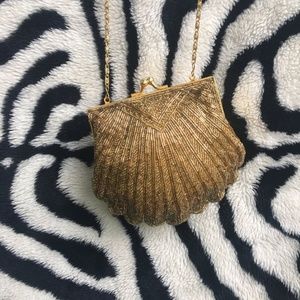 Vintage Gold Beaded Mini Purse Seashell Shape